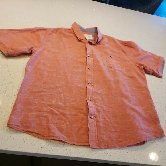 Weatherproof Vintage Mens Red Short Sleeve Shirt XXL Button linen blend - Picture 1 of 6